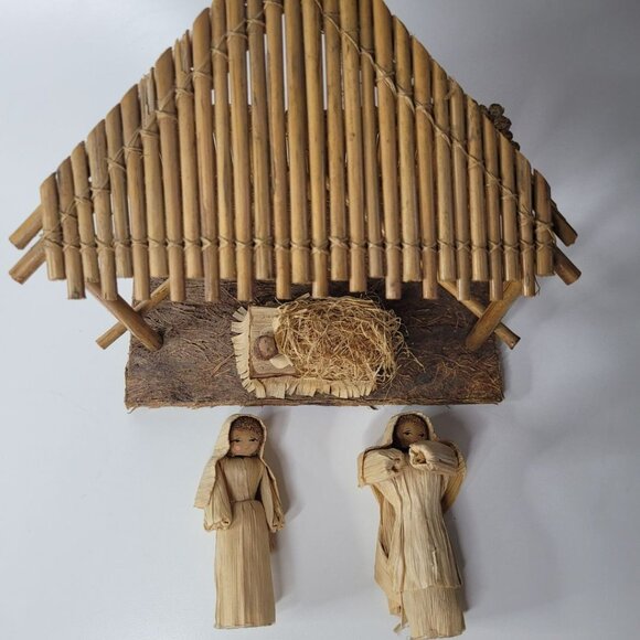 Kurt Adler Nativity Bamboo Husks Handmade Phillipines Jesus Christmas Holidays - Picture 2 of 14